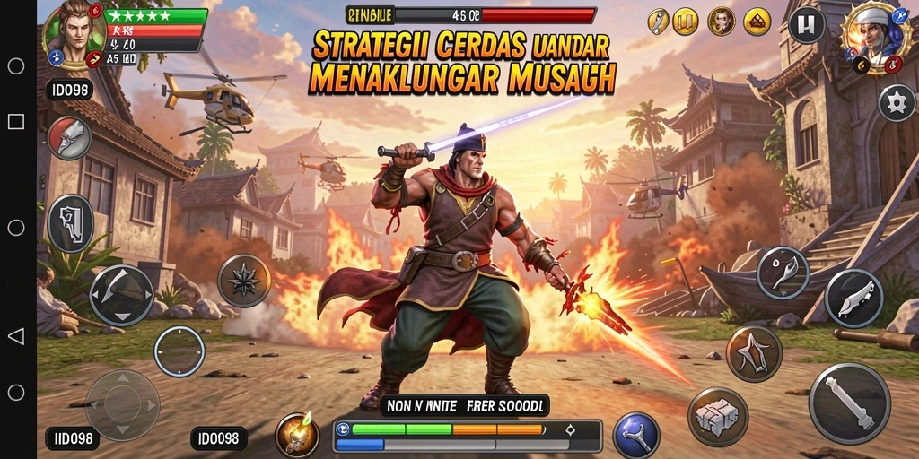 Tampilan gameplay ID098 yang mencakup pertempuran taktis dan pembangunan kerajaan.
