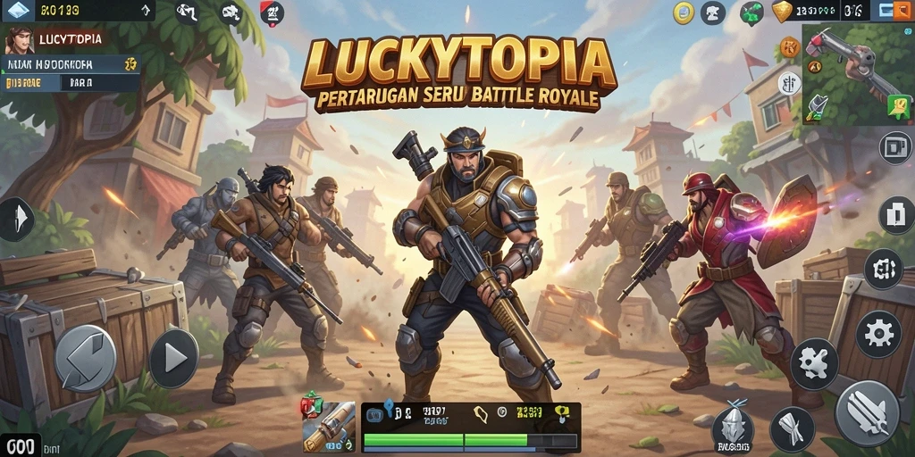 Tampilan gameplay menakjubkan dari LUCKYTOPIA dalam suasana Battle Royale.