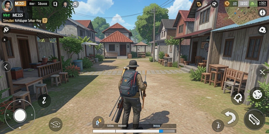 Tangkapan layar utama ME355 yang menunjukkan suasana gameplay simulasi yang hidup.