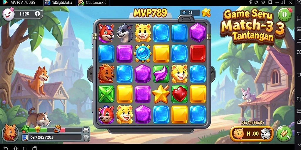 Tangkapan layar utama MVP789 yang menunjukkan aksi gameplay Match-3 yang menarik.