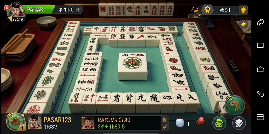 Tampilan gameplay seru PASAR123 dengan ubin Mahjong berwarna-warni.