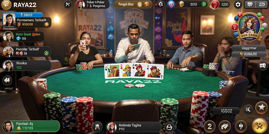 Tampilan gameplay poker yang seru dan menarik di RAYA22.