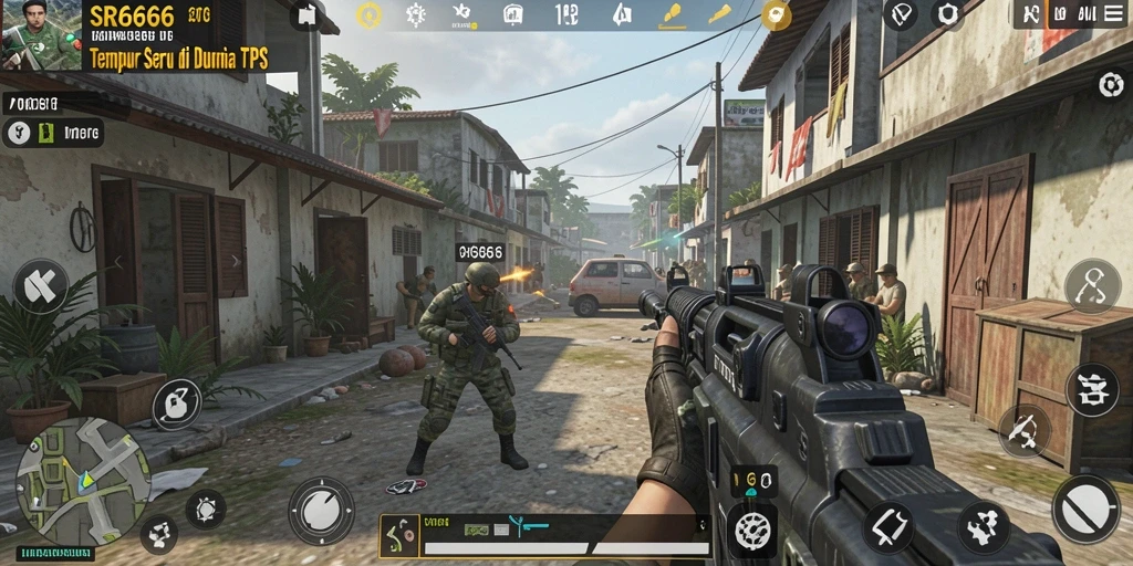 Tangkapan layar gameplay SR6666 menunjukkan aksi seru dalam pertempuran TPS.
