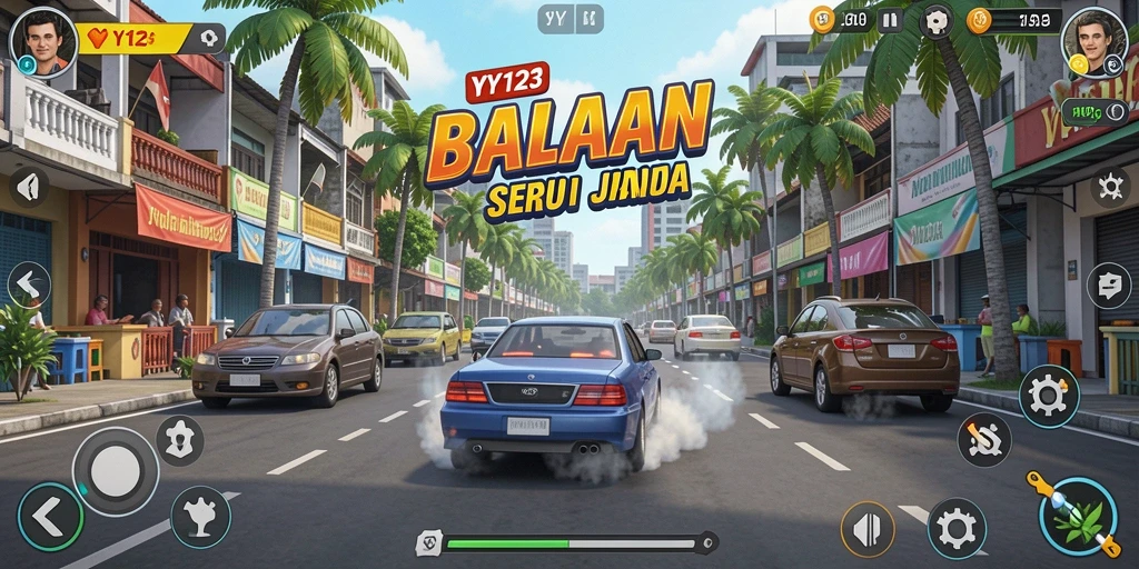 Tangkapan layar gameplay YY123 menampilkan aksi balapan yang mendebarkan.