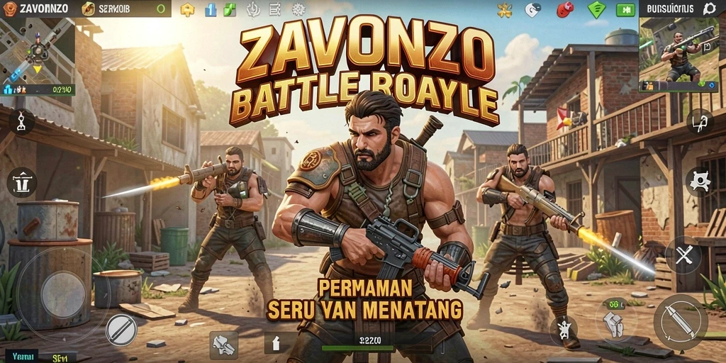 Tampilan seru gameplay <strong>ZAVONZO</strong> dalam pertempuran Battle Royale.